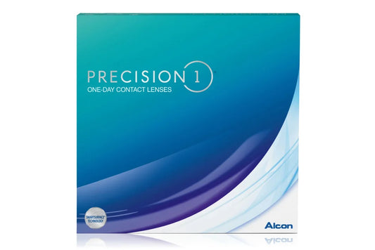 Box of Alcon Precision 1 one-day contact lenses on a white background